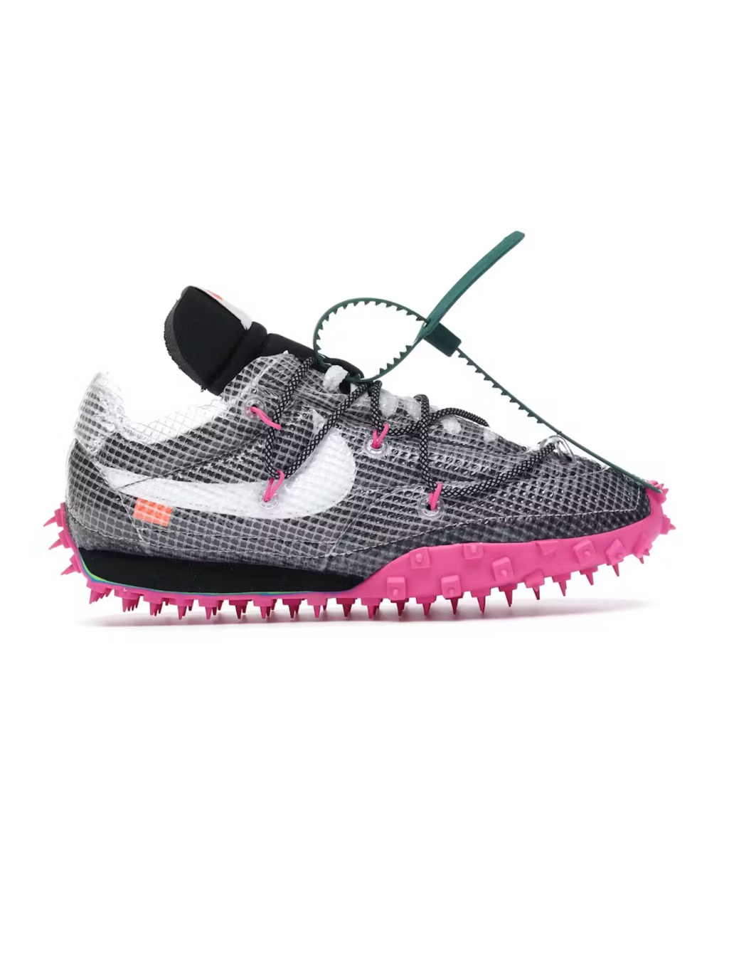 Nike Black & White Mesh Spike Runner With Hot Pink Sole